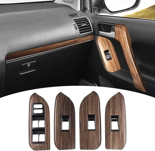 Manija de puerta con textura de madera para Toyota Land Cruiser Prado 150 Panel de elevación de ventana Lc150 2010-2022 Accesorios de actualización
