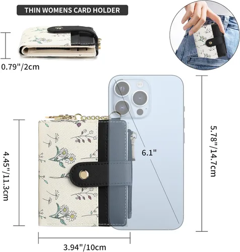 Miniatura 5 de GAEKEAO - Billetera pequeña para mujer con bloqueo RFID, delgada, de dos pliegues, de cuero floral, tarjetero con bolsillo con cremallera y ventana