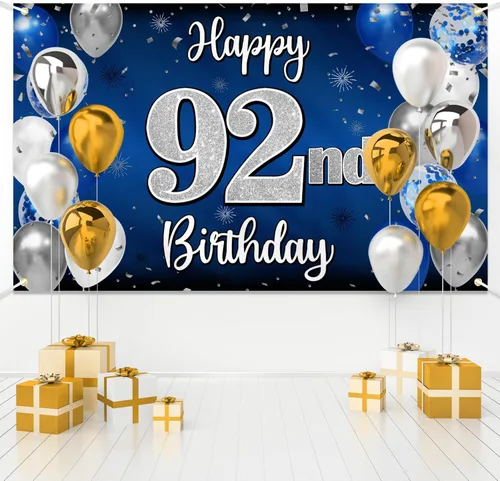 Miniatura 78 de Decoración de feliz cumpleaños 35, globo azul y plateado de 35 años, cartel grande de telón de fondo de cumpleaños, suministros para fiesta de 35th
