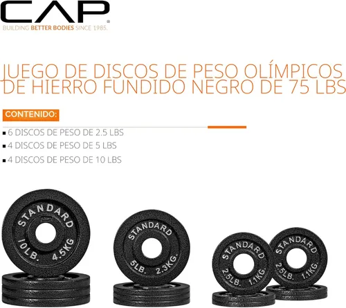Miniatura 2 de CAP Barbell 2-Inch Olympic Cast Iron Plate Weight Set 75-285 lbs Multiple Options