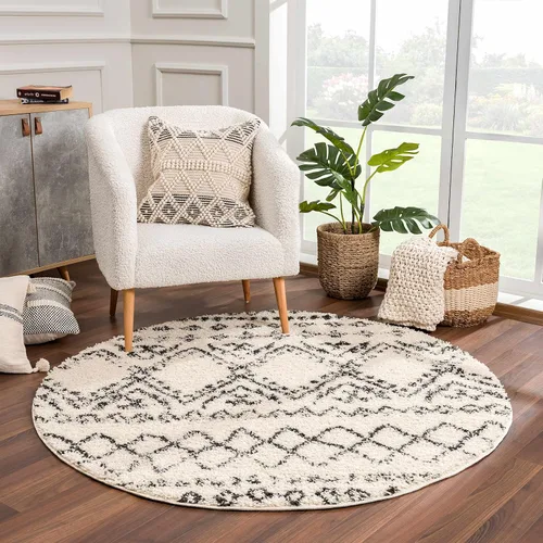 Miniatura 3 de Hauteloom, Duncans - Alfombra de estilo granja de pelo mullido para sala y dormitorio, con borlas - Beige, carbón, gris - 2 pies 7 pulgadas x 7 pies