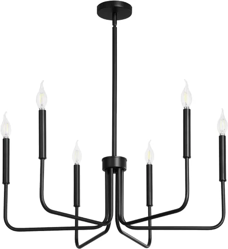 Miniatura 10 de VEVOR Candelabro de 6 Luces, Candelabro de Metal Estilo Granja, Altura Ajustable, Lámpara Colgante de Comedor para Techos, Candelabro Moderno