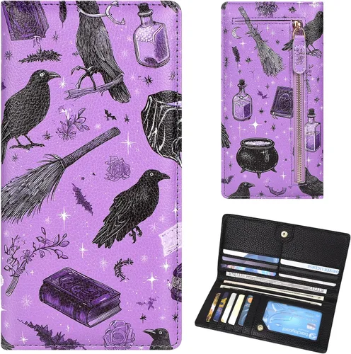 Miniatura 15 de Billetera para mujer, billetera RFID extradelgada, bolso plegable de cuero, con 11 ranuras para tarjetas y ventana de identificación, lindo monedero