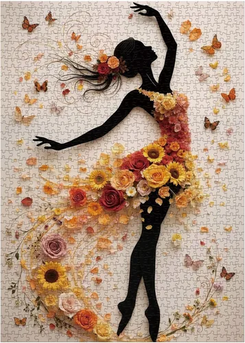 Beautiful Women Flower Puzzles for Adults 1000 Pieces Nature, Colorful Floral Butterfly Art Jigsaw Puzzles, Impossible Hard Difficult Challenging