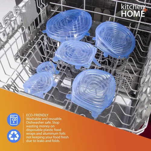 Miniatura 6 de Kitchen + Home - Juego de 10 tapas elásticas de silicona para guardar alimentos, sin BPA, aptas para lavavajillas, microondas, horno y congelador