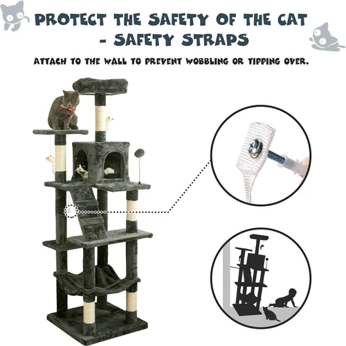 Miniatura 9 de MWPO Árbol para gatos de varios niveles de 63.8 pulgadas para gatos grandes con postes rascadores cubiertos de sisal, plataforma acolchada, hamaca