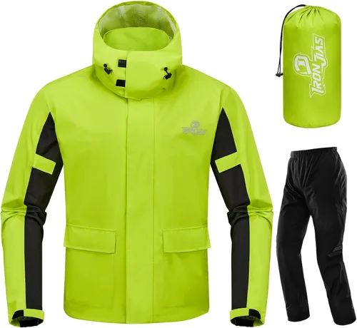 Miniatura 10 de IRON JIA'S Traje de lluvia, equipo de lluvia para motocicleta para hombres y mujeres, chaqueta y pantalones impermeables, impermeable transpirable