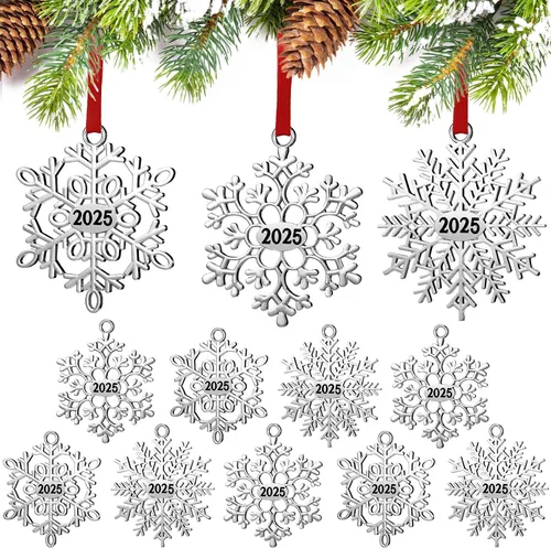 Hotop 12 piezas Adorno de Navidad de copo de nieve de metal 2025 para árbol de Navidad, adornos colgantes de Navidad para árbol de Navidad, adornos