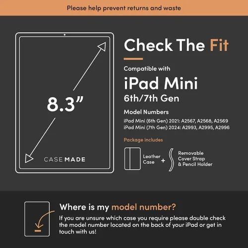 Miniatura 2 de Casemade Real Leather Case Compatible with iPad mini 7 (A17 Pro) / 6th Gen (2021) - Full-Grain Leather Cover, Auto Sleep/Wake, Dual Stand Position