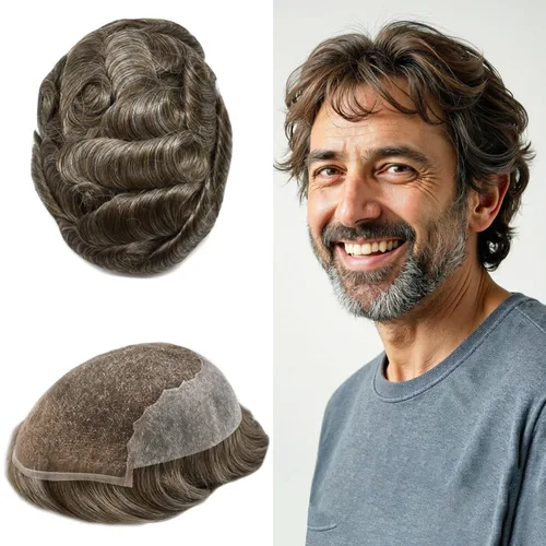 Miniatura 118 de Toupee - Sistemas de reemplazo de cabello para hombre, encaje frontal suizo, nudo blanqueado, pieza de cabello humano natural 1# negro azabache, 8 x