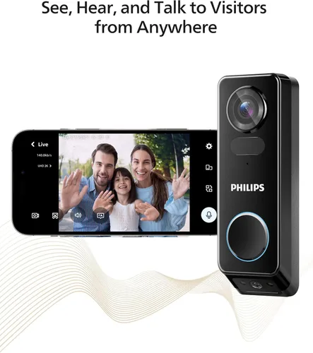 Miniatura 6 de Cámara de timbre de video de seguridad Philips (timbre incluido), sin cuota mensual, cámaras duales 2K FHD con detección de movimiento, audio de 2