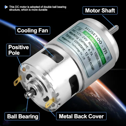 Miniatura 2 de Motor DC 775 Motor DC de 12v Motor DC de alto par Motor DC de 20000 RPM máx. Rodamientos de bolas dobles Motor de ruedas de potencia silencioso