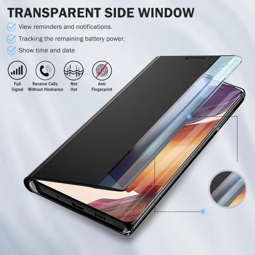 Miniatura 4 de Funda de cuero transparente para Samsung Galaxy Note 20 Ultra 5G para Samsung Note 20 Ultra, espejo delgado, PC duro, función atril de lujo, a Negro