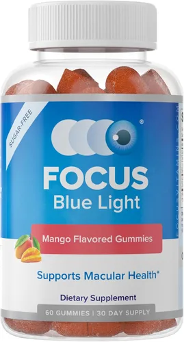 Suplemento Focus Blue Light | Suplemento de luteína y zeaxantina para la salud ocular y la protección de la luz azul | 60 gomitas con sabor a mango,