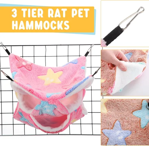 Miniatura 4 de Sweetude Juego de 6 hamacas para ratas, túnel colgante de hurón, hamacas de conejillo de indias de 3 niveles, cama de chinchilla suave para jaula