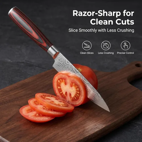 Miniatura 6 de Juego de cuchillos de cocina de 3 piezas, cuchillos afilados de acero inoxidable de alto carbono con vainas, chef de 8 pulgadas, Kiritsuke de 7.5