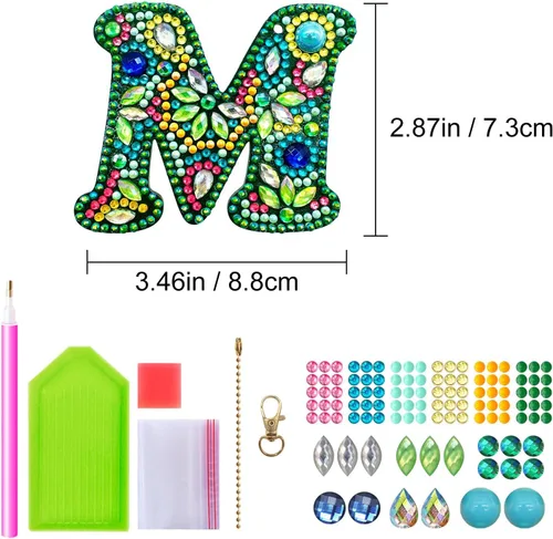 Miniatura 2 de YOYA Llaveros de pintura de diamantes de doble cara letras 5D con pintura de diamantes, kit de llavero de pintura de diamantes de taladro completo
