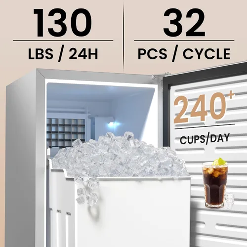 Miniatura 3 de Máquina para hacer hielo debajo del mostrador de 15 pulgadas, 130 libras/día con contenedor de almacenamiento de 30 libras, máquina de hielo
