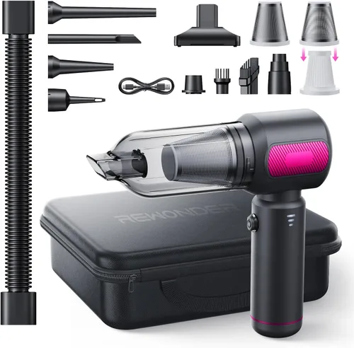 Miniatura 10 de REWONDER Aspiradora de coche de alta potencia, aspiradora de 22000 Pa y plumero de aire de 110000 RPM, aspiradora de mano con batería de 7800 mAh