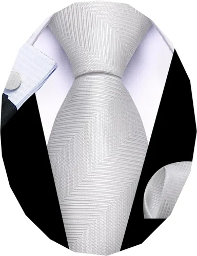 Miniatura 134 de Barry.Wang Juego de corbatas para hombre, corbata de seda a rayas, tejido a cuadros, gemelos formales, negocios, boda