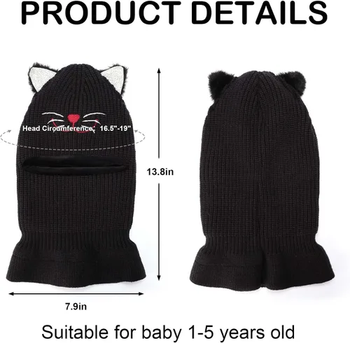 Miniatura 2 de Bbaby - Conjunto de bufanda y gorro de invierno para niños pequeños, bufandas con capucha y forro polar cálido