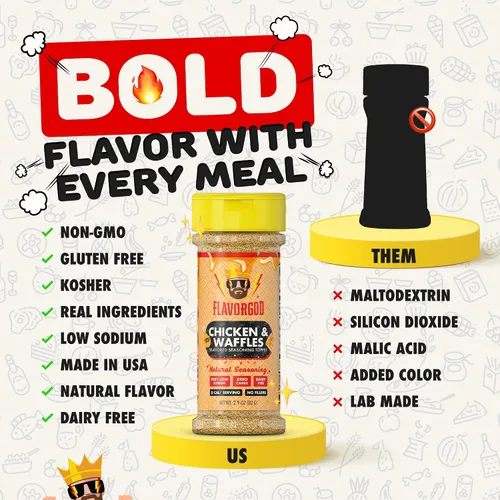 Miniatura 3 de Flavor God - Mezcla de condimentos para pollo y waffles, mezcla de especias naturales y saludables de primera calidad para pollo, pasta y verduras