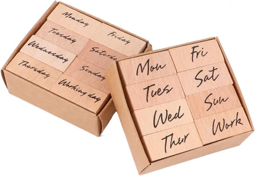 Miniatura 7 de EXCEART Kit de sellos de letras de madera con sellos de semana y abreviatura para álbumes de recortes, diario, manualidades, 1.22 x 0.59 x 0.59