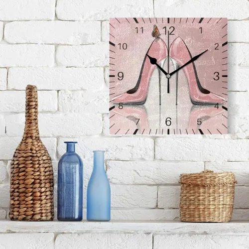 Miniatura 3 de ALAZA Zapatos de tacón alto de mariposa de 7.9 pulgadas, reloj de pared cuadrado, funciona con pilas, sin tictac, cuarzo silencioso para cocina