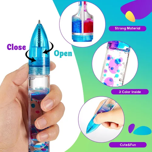 Miniatura 3 de Equsion 3 bolígrafos con burbujas de movimiento líquido, con temporizador colorido, para concentración, estrés, alivio de la ansiedad, juguetes