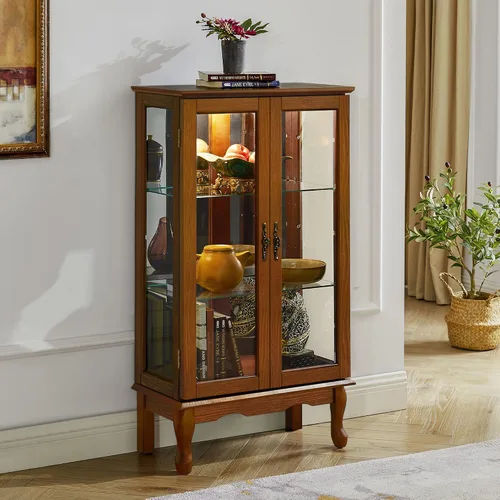 Miniatura 10 de Gabinete Curio iluminado, gabinetes Curio con puertas de cristal, gabinete de China con estantes ajustables, vitrina de vidrio templado