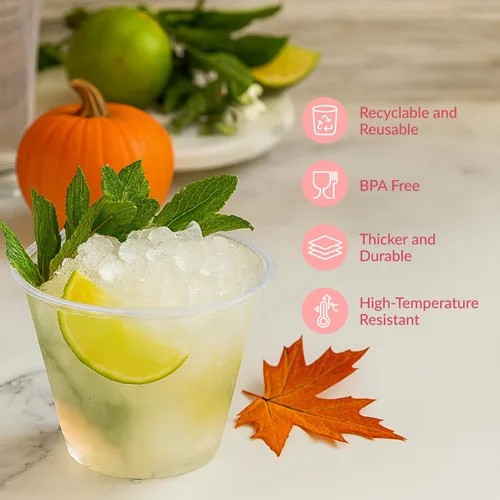 Miniatura 5 de Prestee Paquete de 50 vasos de plástico – Vasos desechables transparentes de 9 onzas para bebidas frías, cócteles y postres – Taza pequeña duradera