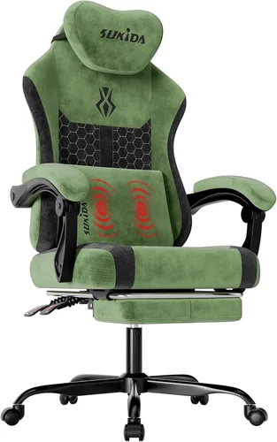 Miniatura 12 de SUKIDA Silla ergonómica de videojuegos de tela, sillas ergonómicas de respaldo alto para juegos de computadora con gran masaje ajustable, soporte