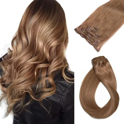 Miniatura 14 de Extensiones de cabello con clip Ubetta de cabello humano real, extensiones de cabello negro azabache con clip, 7 piezas, 70 g, extensiones