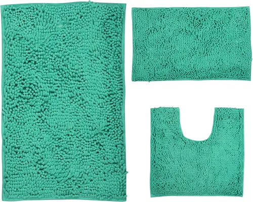 Miniatura 13 de LanYunUmi Juego de 2 alfombras de baño de felpilla chenille antideslizante color gris oscuro, tapete de baño extra suave y absorbente para ducha