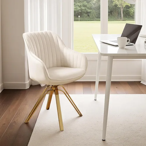 Zouron Silla giratoria moderna de mediados de siglo con patas de metal dorado, silla giratoria tapizada sin ruedas, silla con brazo de acento Oro