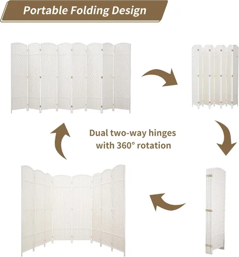 Miniatura 2 de Duraspace Divisor de habitación de 8 paneles de fibra de tejido de 6 pies de alto, pantalla de privacidad independiente con doble bisagra, pantalla