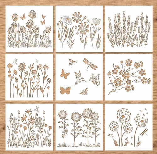 Miniatura 8 de Plantillas de flores para pintar sobre madera, plantilla reutilizable de flores silvestres para pintar en paredes, rosa, flor de cerezo, hortensia