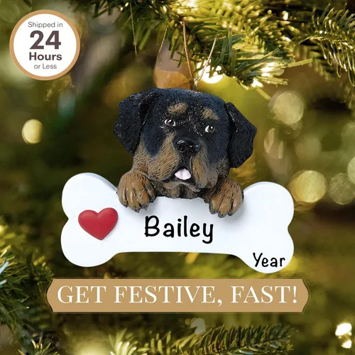 Miniatura 2 de Adorno personalizado de hueso de perro Rottweiler 2025 Personalización gratuita las 24 horas Adornos de Primera Navidad de cachorro grabado
