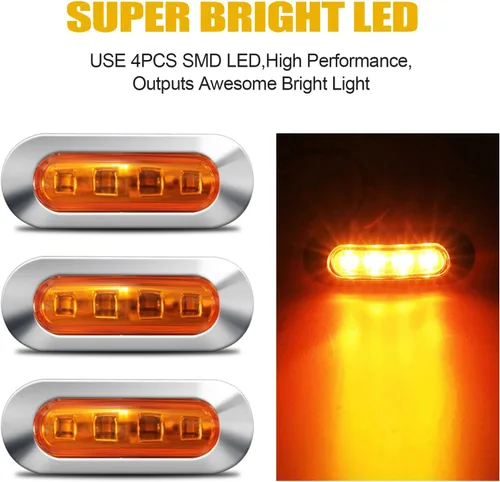 Miniatura 2 de ALFU 40 PCS Luces LED Ámbar DC 12-24V para Remolque, Luces Marcadoras Laterales Delanteras Traseras de Posición con Bisel Cromado para Remolque