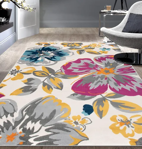 Miniatura 15 de Rugshop Alfombra moderna de diseño floral azul, elegante que no se desprende, 24 x 87 pulgadas para sala de estar, dormitorio, comedor, cocina