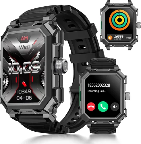 Rogbid Relojes inteligentes militares para hombres, 2.06 pulgadas AMOLED IP68 impermeable Smartwatch para Android iOS, contestar/hacer llamadas