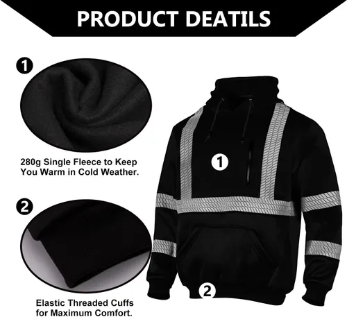 Miniatura 5 de FONIRRA Hi Vis - Sudadera con capucha para hombre, reflectante, ANSI Clase 3, sudaderas de seguridad de alta visibilidad, construcción, trabajo