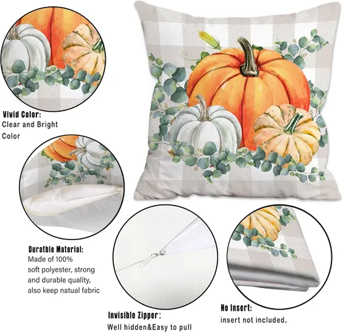 Miniatura 2 de pinata Juego de 4 fundas de almohada de otoño de 18 x 18 pulgadas, almohadas decorativas de otoño para sofá, hogar y exterior, decoración de otoño