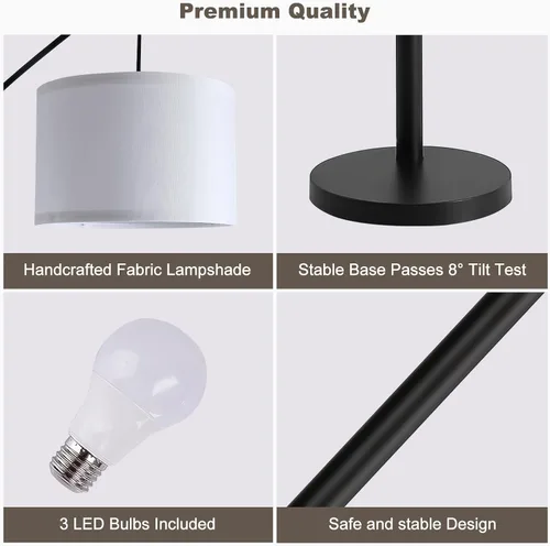 Miniatura 8 de Lámpara de pie con control remoto, lámparas de pie de arco de 3 luces para sala de estar, lámparas de pie altas de 2400 lm con pantallas blancas