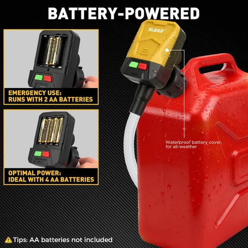 Miniatura 4 de Bomba de transferencia de combustible alimentada por batería, 3.2 GPM sin derrames, bomba de sifón portátil de gasolina con 3 adaptadores, manguera