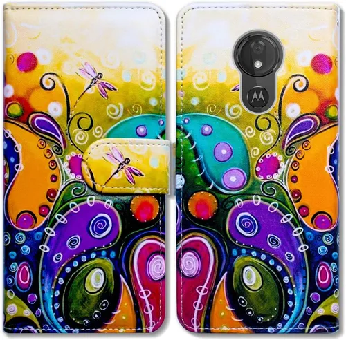 Bcov Funda para Moto G7 Power/Moto G7 Supra, Colorida Libélula Funda de Cuero Flip Funda con Ranura para Tarjeta Titular Kickstand para Motorola