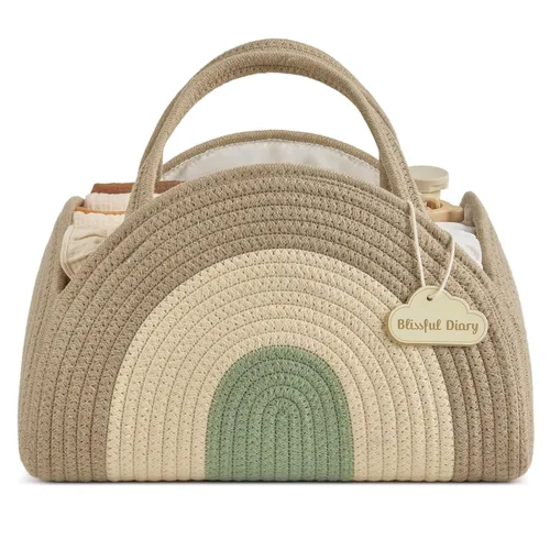 Blissful Diary Organizador de Caddy de Pañales para Bebé, Cesta Caddy de Pañales de Cuerda de Algodón, Cesta de Almacenamiento Grande para Niños y