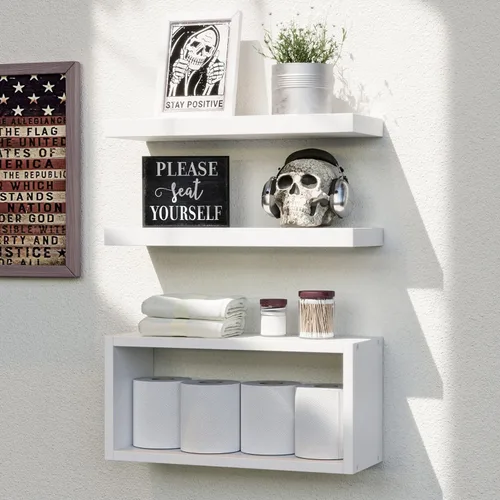 Miniatura 9 de RICHER HOUSE Estantes flotantes para baño, estantes flotantes negros para pared, estantes de baño sobre el inodoro, estantes colgantes montados