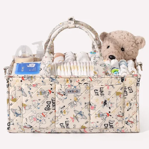 Miniatura 11 de Organizador de pañales extra grande – Cesta de almacenamiento grande para guardería con bolsillo con cremallera, correa para el hombro y ganchos