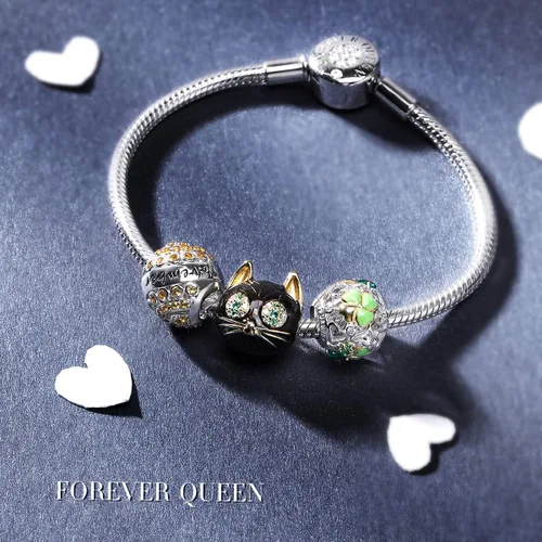 Miniatura 5 de Abalorio de trébol de la suerte para pulseras Pandora plata de ley 925 cuentas de trébol de cuatro hojas para pulseras y collares para mujeres
